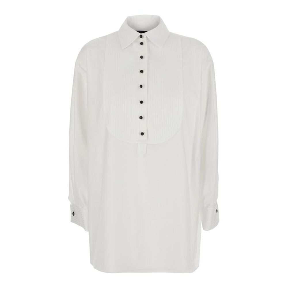 Emporio Armani Women White Cotton Long Sleeve Collar Blouse For Women